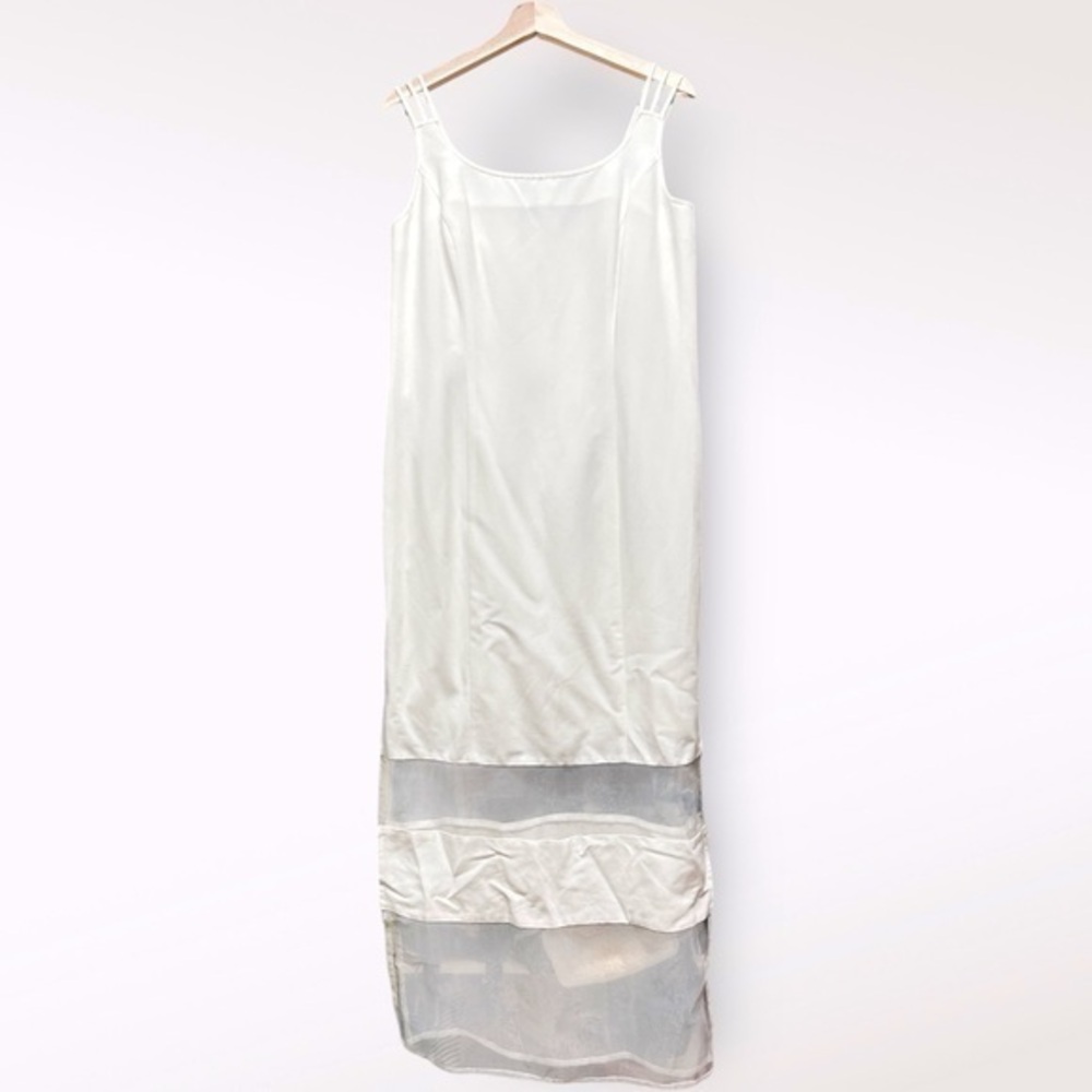Spiegel Y2K Dress Women Size 10 White Maxi Sheer Square Neck Linen Hamptons mesh